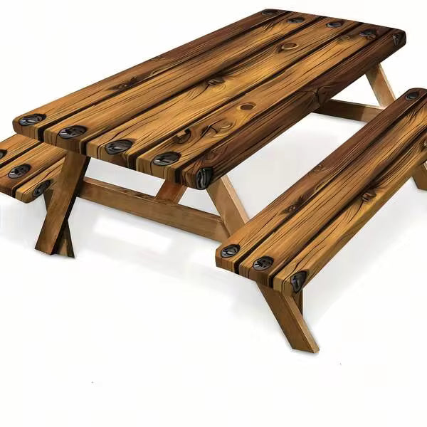 3Pcs/1Pcs Creative Wood Grain Design Picnic Table Cover With Bench Cover, Vintage Wood Grain Outdoor Camping Rectangular RV Universal Tablecloth